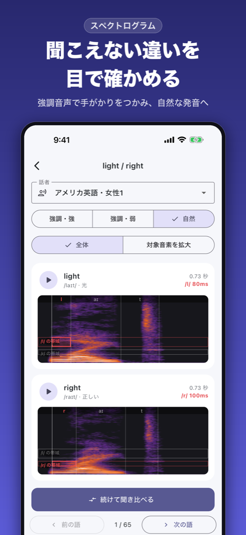 スペクトログラムで違いを見る画面